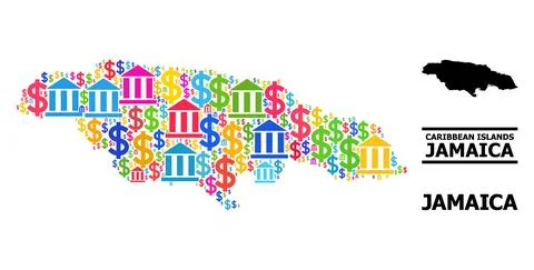 Vector Mosaic Map of Jamaica of Banking and Commerce Parts Ilustración de archivo