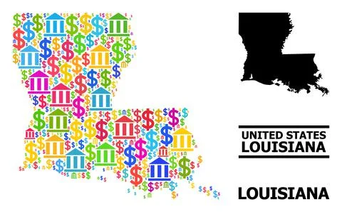 Vector Mosaic Map of Louisiana State of Finance and Dollar Items Stock Illustration