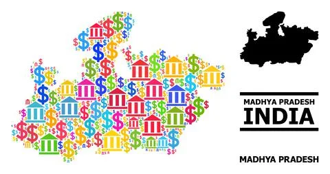 Vector Mosaic Map of Madhya Pradesh State of Financial and Commercial Particles Stock Illustration