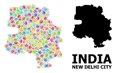 Vector Mosaic Map of New Delhi City of Bright Marijuana Leaves and Solid Map Illustrazione stock