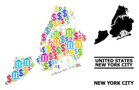 Vector Mosaic Map of New York City of Bank and Money Parts 스톡 일러스트