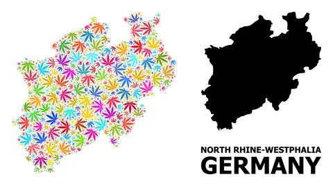 Vector Mosaic Map of North Rhine-Westphalia State of Colorful Marijuana Leaves 스톡 일러스트