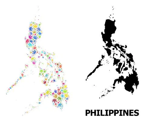 Vector Mosaic Map of Philippines of Colorful Hemp Leaves and Solid Map Stock Illustration