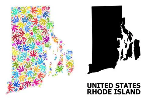 Vector Mosaic Map of Rhode Island State of Bright Marijuana Leaves and Solid Map Stock Illustration