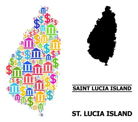 Vector Mosaic Map of Saint Lucia Island of Financial and Commerce Icons Ilustración de archivo