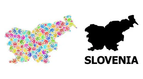 Vector Mosaic Map of Slovenia of Psychedelic Weed Leaves and Solid Map Stock Illustration