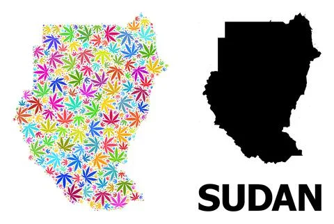 Vector Mosaic Map of Sudan of Colored Weed Leaves and Solid Map Illustrazione stock