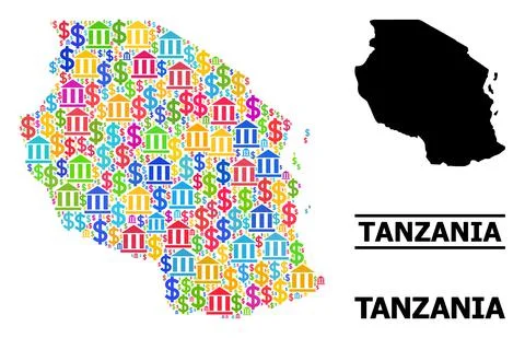 Vector Mosaic Map of Tanzania of Banking and Commerce Particles Illustrazione stock