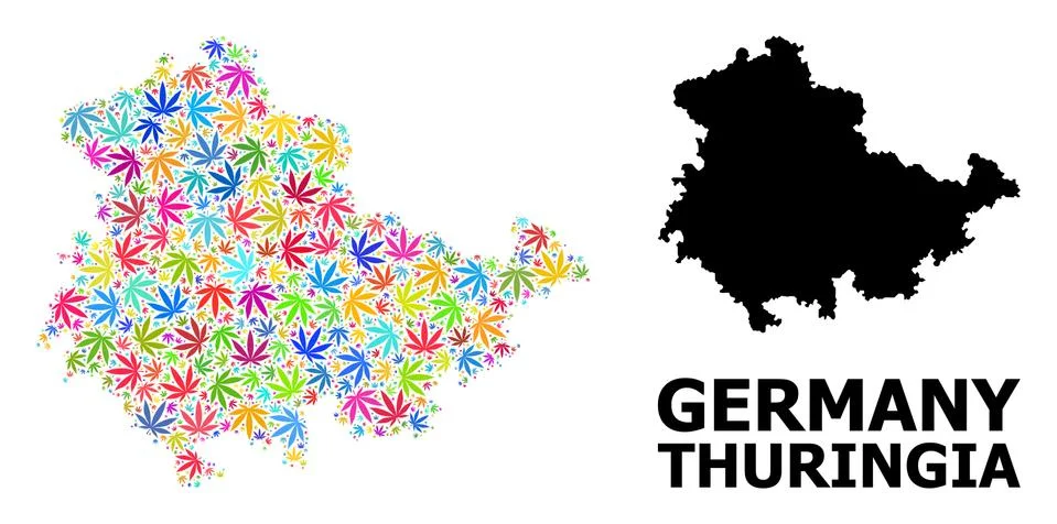 Vector Mosaic Map of Thuringia State of Psychedelic Cannabis Leaves and Solid Illustrazione stock