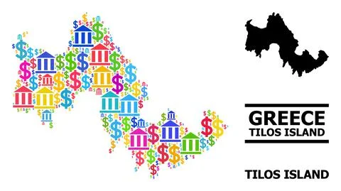 Vector Mosaic Map of Tilos Island of Finance and Business Particles Illustrazione stock