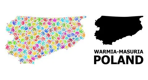 Vector Mosaic Map of Warmia-Masuria Province of Psychedelic Hemp Leaves and Illustrazione stock