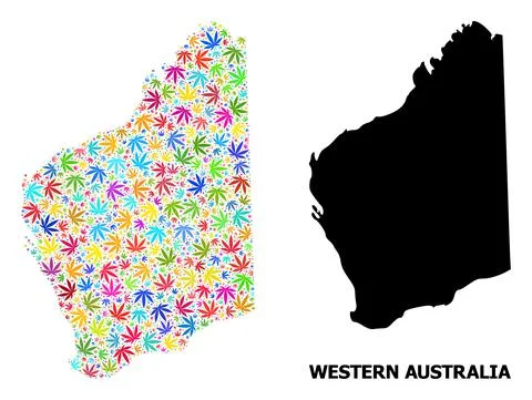Vector Mosaic Map of Western Australia of Psychedelic Weed Leaves and Solid Map Illustrazione stock