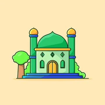 Vector mosque - illustration cartoon prayer room cute in flat style Stock Illustration