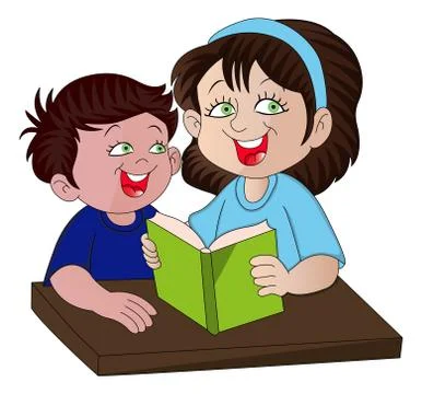 Vector of mother helping her son with studies. Stock Illustration