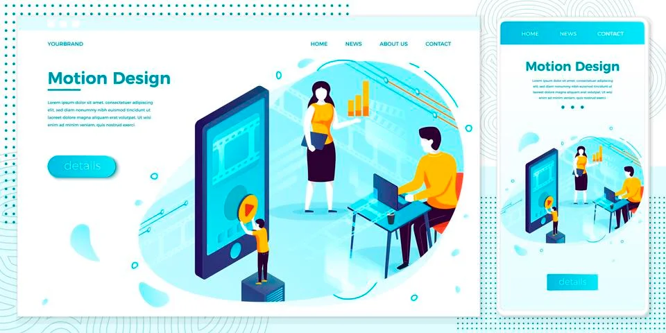 Vector - motion design studio working process, creating and uploading video Stock Illustration