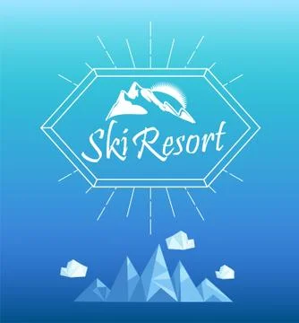 Vector mountain emblem in outline style. Stock Illustration