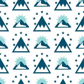Vector mountain exploration vintage background seamless pattern rock silhouette Stock Illustration