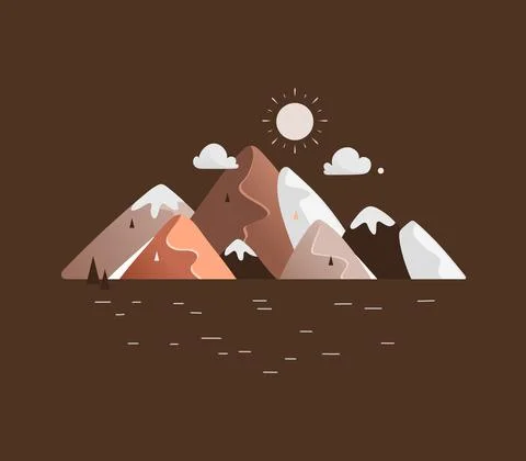 Vector mountain landscape with multicolored mountains in brown shades. Stock Illustration
