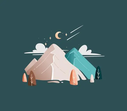 Vector mountain night landscape with several beige and blue mountains Stock Illustration