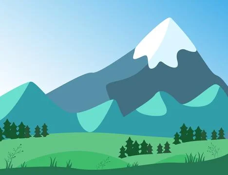 Vector mountains and forest landscape early in a daylight. Beautiful Flat ill Illustrazione stock