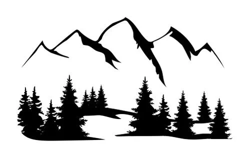 Vector mountains and forest silhouette. Stock Illustration