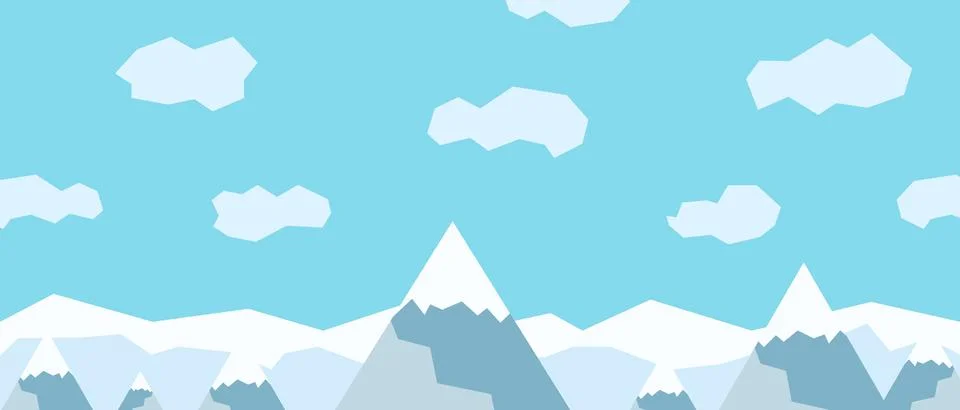Vector mountains and sky with clouds. Beautiful geometric flat illustration.  Illustrazione stock