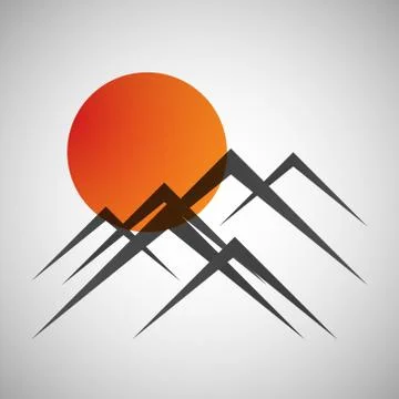 Vector mountains and sun icon Stock Illustration