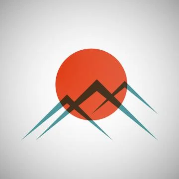 Vector mountains and sun icon Stock Illustration