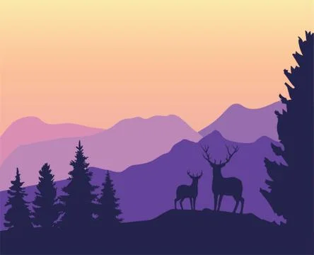 Vector Mountains Background with Deer Illustrazione stock
