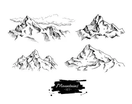 Vector mountains drawing. Hand drawn mountains illustrations. Stock Illustration