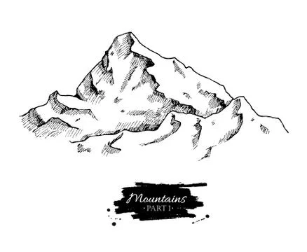 Vector mountains drawing. Hand drawn mountains illustrations. Stock Illustration