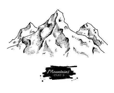 Vector mountains drawing. Hand drawn mountains illustrations. Stock Illustration