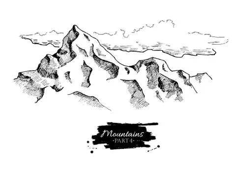 Vector mountains drawing. Hand drawn mountains illustrations. Stock Illustration