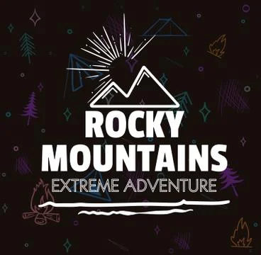 Vector mountains emblem. Outdoor activity symbol.Trendy Outlined style Stock Illustration