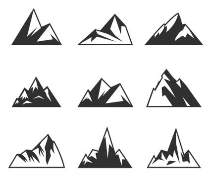 Vector mountains icons isolated on white. Tourism, spokehiking and camping icons Stock-Illustration