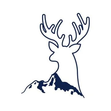 Vector mountains logo with deer illustration isolated on white background 스톡 일러스트