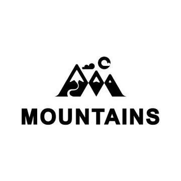 Vector mountains with sun and cloud. Mountains with river illustration. Logo Stock Illustration