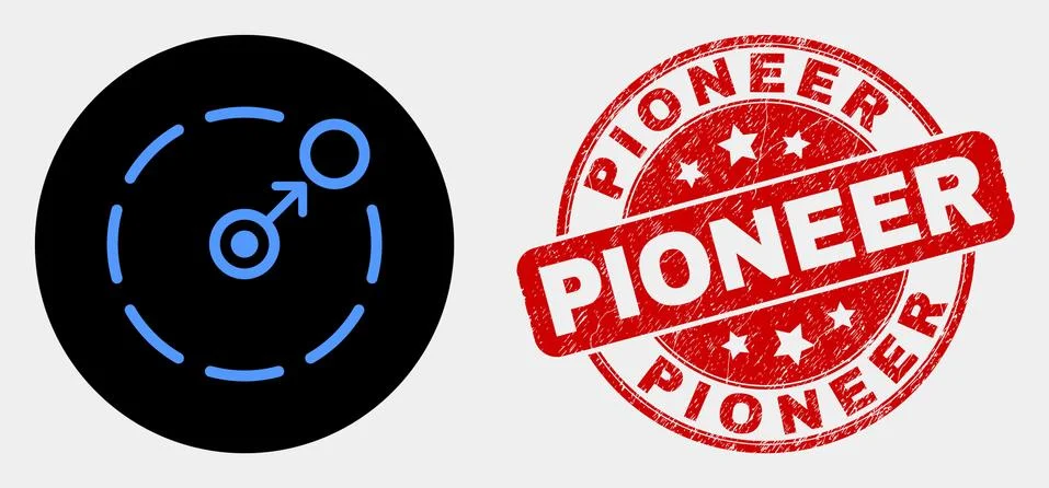 Vector Move to Circle Perimeter Icon and Grunge Pioneer Stamp Stock Illustration
