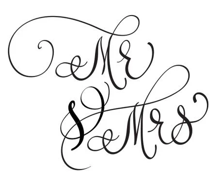 Vector Mr and Mrs text on white background. Hand drawn Calligraphy lettering Stock Illustration