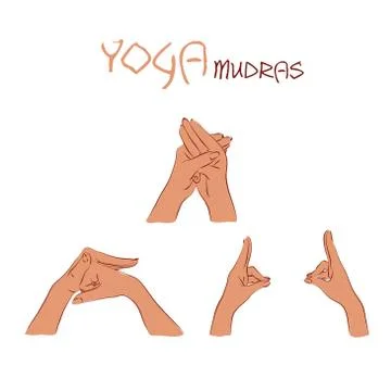 Vector mudras hands color isolated line fingers Stock Illustration