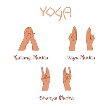Vector mudras hands color isolated line fingers Stock Illustration
