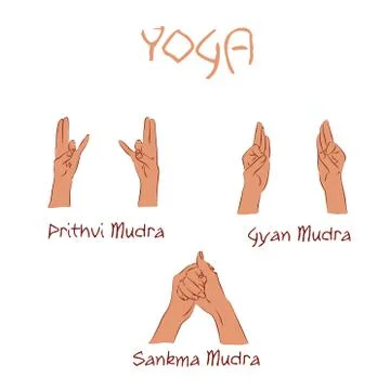 Vector mudras hands color isolated line fingers Stock Illustration
