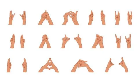 Vector mudras hands color isolated line fingers Stock Illustration