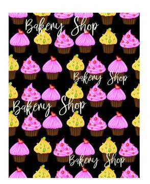 Vector muffin or cake with cream and cherry. Colored flat illustration isolat Stock Illustration