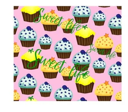 Vector muffin or cake with cream and cherry. Colored flat illustration isolat Illustrazione stock