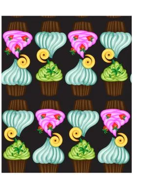 Vector muffin or cake with cream and cherry. Colored flat illustration isolat Stock Illustration