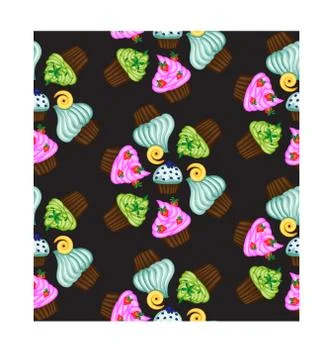 Vector muffin or cake with cream and cherry. Colored flat illustration isolat 스톡 일러스트