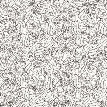 Vector Muffins Seamless Pattern. Cakes, Sweets Stock Illustration