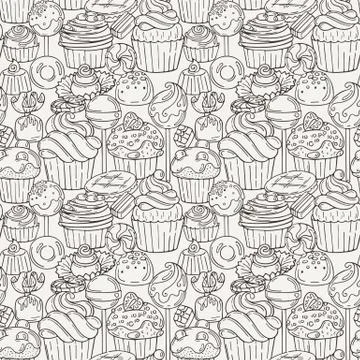 Vector Muffins Seamless Pattern. Cakes, Sweets イラスト素材