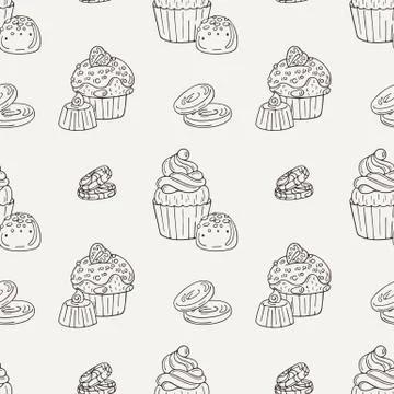 Vector Muffins Seamless Pattern. Cakes, Sweets Illustrazione stock